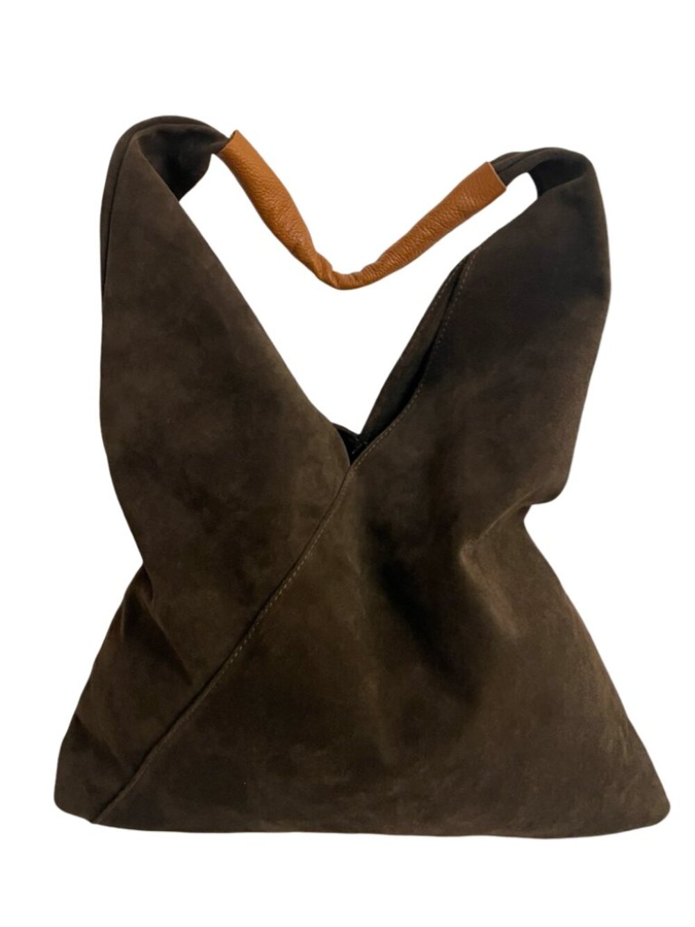 Dark Chocolate Brown Italian Suede Hobo Shoulder Bag Made in Italy Leather Handl - Picture 5 of 17
